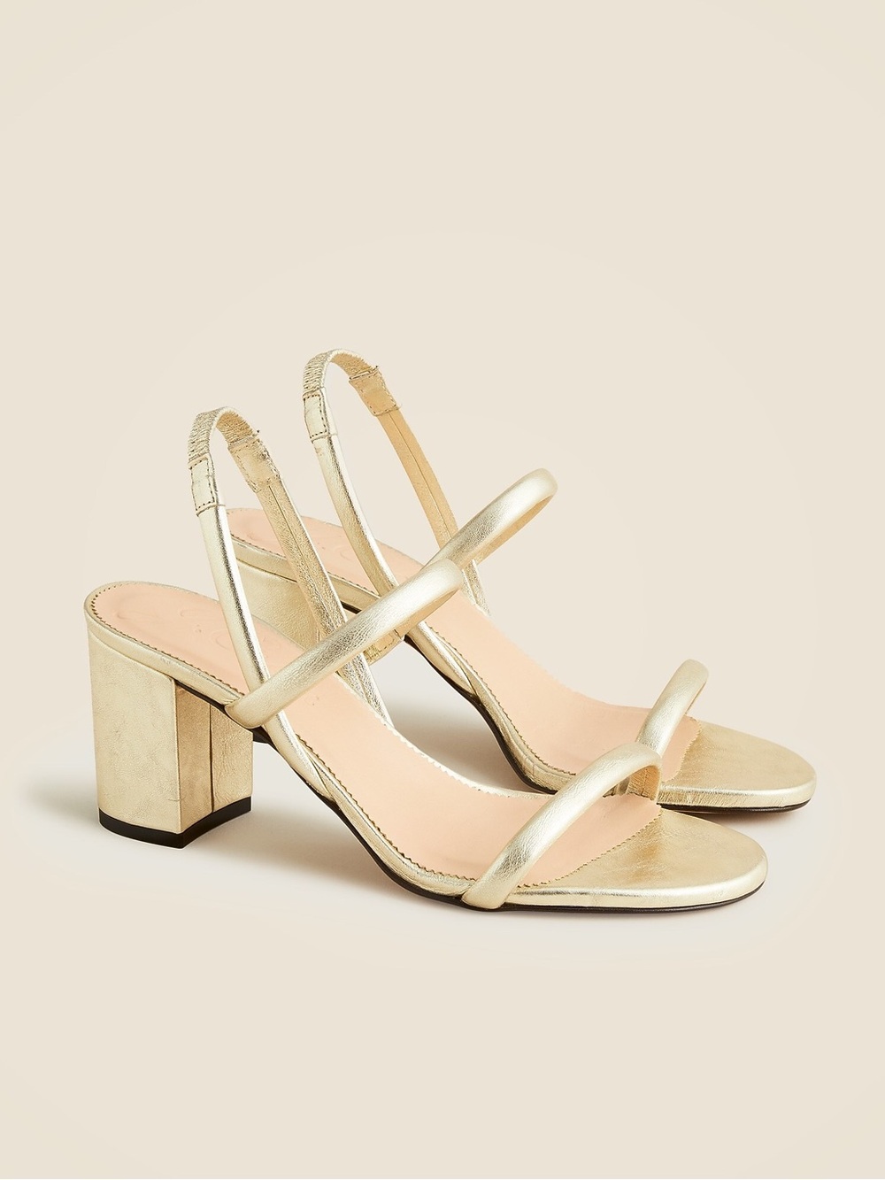 J.Crew Lucie Metallic Gold Leather Slingback Block Heel Sandals 9.5 3” Heel